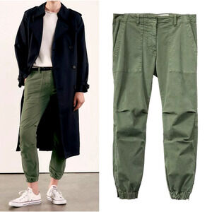 NEW! Nili Lotan 4 French Military Pants Slouchy Cropped Cargos Cotton Army Green